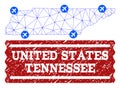 Air Ticket Composition of Polygonal Mesh Map of Tennessee State and Scratched Seal