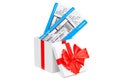 Air Tickets inside gift box. 3D rendering