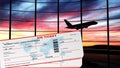 Air tickets with sunset and airplane Royalty Free Stock Photo