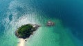 AIR. Top view of the cliffs of the turquoise beach lagoon of the tropical island white and the islands on the Krabi Royalty Free Stock Photo