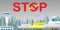 Air traffic ban. Different planes are at airport, no flights. Suspension of air traffic. Stop aviation