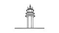 Air traffic control one continuous line illustration. Radar and control tower. Civil aviation safety.