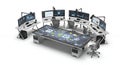 Air Traffic Control Room with Multiple Computer Screens and Workstations on White Background Technology and Modern Royalty Free Stock Photo