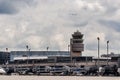 Air Traffic Control at Zurich Airport with flying plane above Royalty Free Stock Photo