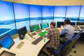 Air traffic monitor and radar in the controll center room Royalty Free Stock Photo