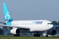 Air Transat jet taking off from Amsterdam Airport AMS