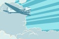 Air transport is flying in the sky plane, retro style Royalty Free Stock Photo