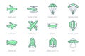 Air transport simple line icons. Vector illustration with minimal icon - airplane, balloon, ufo, helicopter, parachute Royalty Free Stock Photo