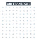 Air transport vector line icons set. Aviation, Airlines, Airway, Concord, Airliner, Jets, Jetset illustration outline