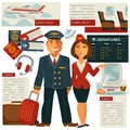 Air travel and aircraft staff or vector cabin crew occupation