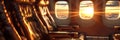 Air travel atmosphere with Airplane interior in warm light