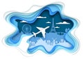 Air travel concept vector layered paper cut style illustration Royalty Free Stock Photo