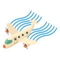 Air travel icon isometric vector. Modern propeller driven aircraft in airflow