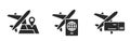 air travel icon set. plane and map, passport and flight ticket. vector images for vacation and tourism design