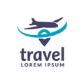 Air travel icon. Travel logo. Pin logo. Location on map logo concept. Plane icon. Plane logo. Plane vector. Airplane logo.