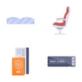 Air travel icons set cartoon vector. Attribute of traveling by plane Royalty Free Stock Photo