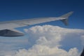 Air travel plane wing wish blue sky and clouds