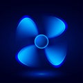 Air ventilator icon. Blue 3D propeller on a black background. Royalty Free Stock Photo