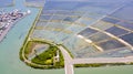 The air view of estuary with the salt farm in taiwan