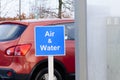 Air and Water sign at petrol station to wash car and inflate car tyres