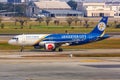 AirAsia Airbus A320 airplane at Bangkok Don Mueang Airport in Thailand Leicester City Football Club special livery