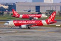 AirAsia Airbus A320 airplanes at Bangkok Don Mueang Airport in Thailand