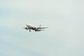 AirAsia Airline Airplane Landing at Singapore Changi International Airport, Singapore, April 2018 Royalty Free Stock Photo