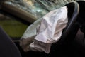 Airbag accident with broken glass. Royalty Free Stock Photo