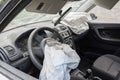 Airbag exploded at a car accident. Car after an accident Royalty Free Stock Photo