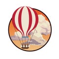 Airballoon fly sky sunset clouds label design