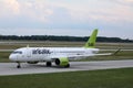 AirBaltic jet plane taxiing in airport