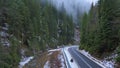 Airborn view of a road in the mountains low altitude