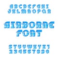 Airborne alphabet vector font. Oblique type letters and numbers.