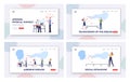 Airborne Disease, Virus Transmission Landing Page Template Set. Characters Visiting Public Place with Flying Germ Cells