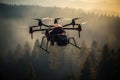 Airborne firefighting by a drone monitoring forest fires.