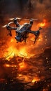 Airborne firefighting: Drone monitors devastating forest fire Royalty Free Stock Photo
