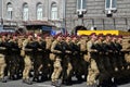 Ukrainian paratroopers marching at the military parade