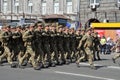 Ukrainian paratroopers marching at the military parade