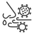 Airborne virus spread line icon. Person breath virus bacteria outline style pictogram on white background. Covid-19