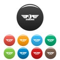 Airborne wings icons set color