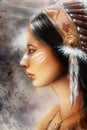 Airbrush painting of a young indian woman