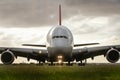 Airbus a380 jet airliner front on Royalty Free Stock Photo