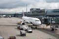 Airbus A320 aircraft of AirFrance KLM transportation company in front of Vaclav Havel Airport Prague Royalty Free Stock Photo