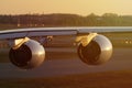 Airbus A380 aircraft, close-up view of engines and wing