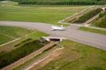 Airbus airliner on the runway on the airport , aerial view ,Airplane transportation. Jet air plane. Modern, concept.