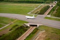 Airbus airliner on the runway on the airport , aerial view ,Airplane transportation. Jet air plane. Modern, concept.