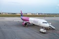 A321 Airbus airplane, operated by Wizz Air, at the Budapest airport