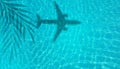 airbus airplane travel fly flight summer holidays swiimming pool water light blue and shadows of palm leaves Royalty Free Stock Photo