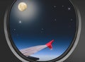 Airbus a380 airplane window view in a fullmoon night (illustration) Royalty Free Stock Photo