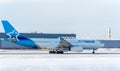 Airbus 330 of Airtransat above the Trudeau airport in Canada